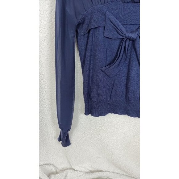 Moods of Norway Blue Blouse w/Bow Size XS Sheer Top Sweater Bottom Pullover - Picture 5 of 8